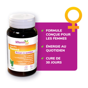 VITAMIN 22 - Specific Femme - A base de 14 vitamines et minéraux - Action fortifiante et anti-fatigue - Fabriqué en France - Cure de 60 j - Lot de 2