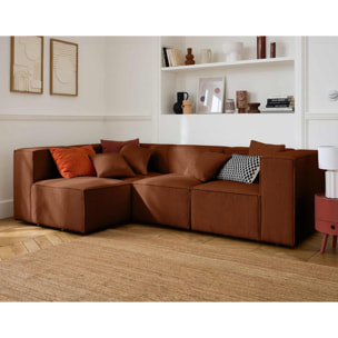 Arty - canapé modulable d'angle gauche 4 places - en velours côtelé - Terracotta