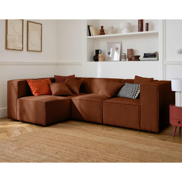 Arty - canapé modulable d'angle gauche 4 places - en velours côtelé - Terracotta