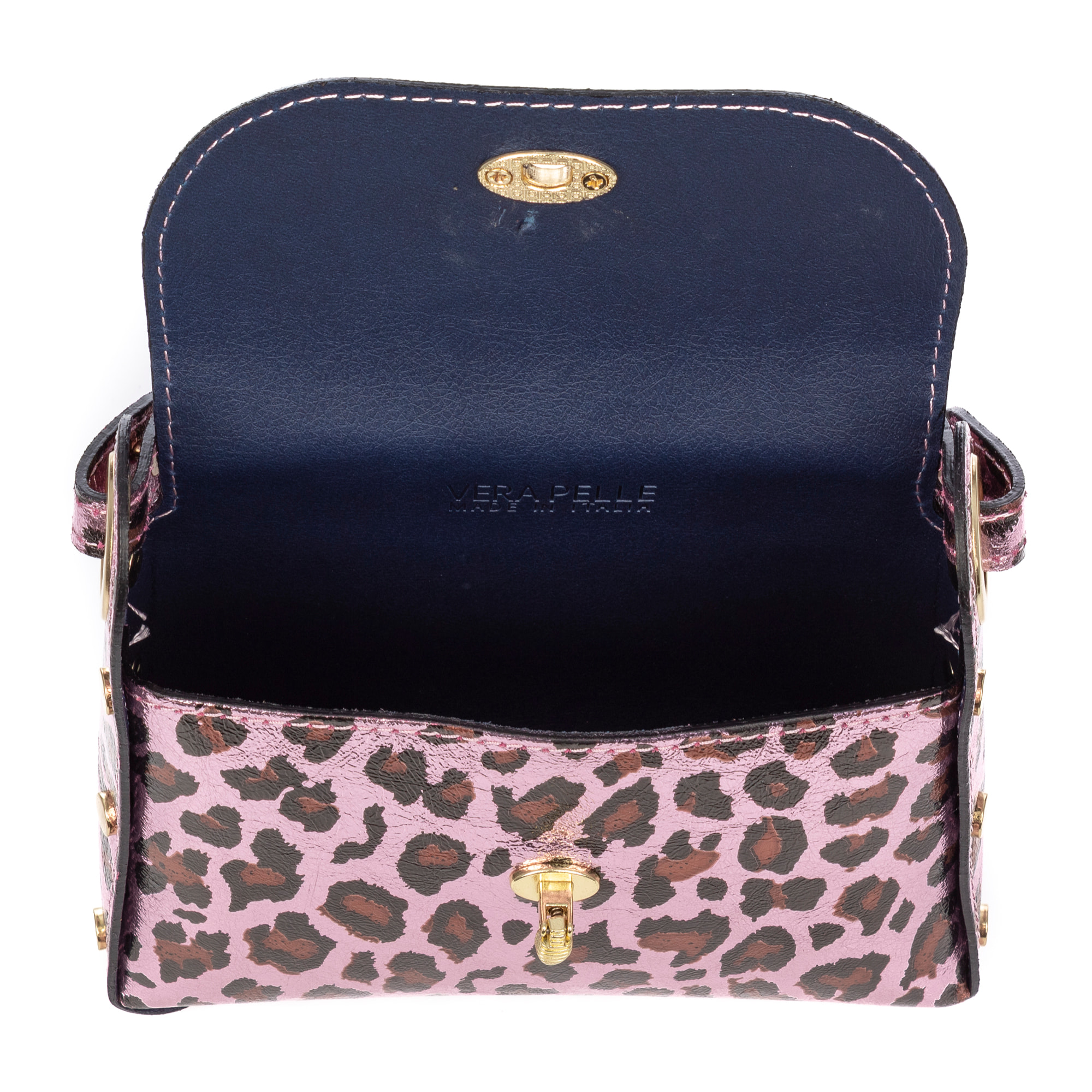 Aquileia bolso de mano mujer. Piel auténtica Gamuza con estampado animal print leopardo lacada brillante.
