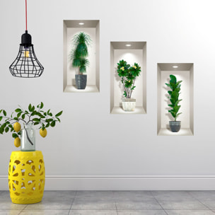 Stickers muraux 3D | Sticker Mural Autocollant effet 3D plantes d'intérieurs chic designs - Stickers adhésifs 3D Chambre Salon Trompe l'oeil