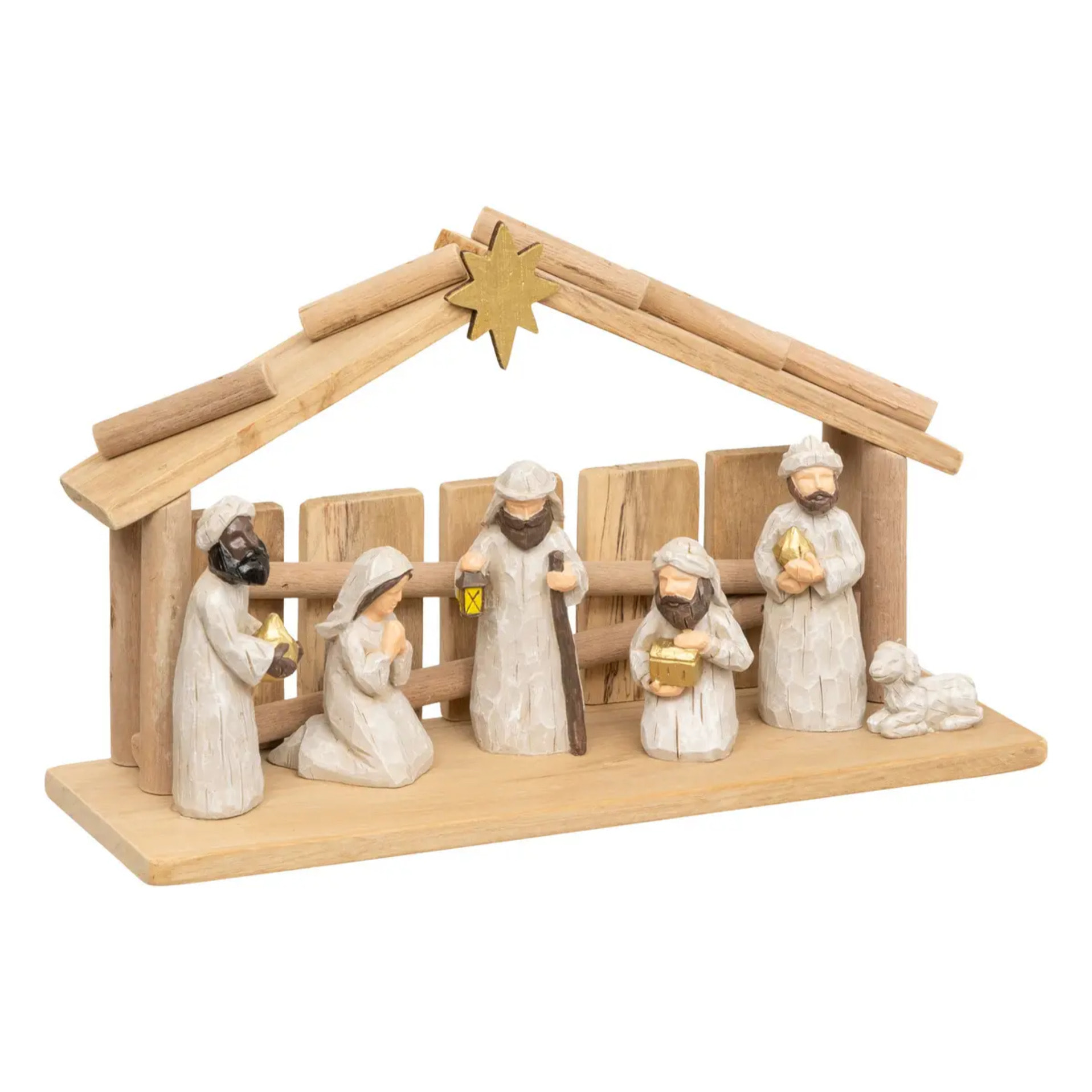 Crèche de Noël avec 7 santons 30x18cm résine