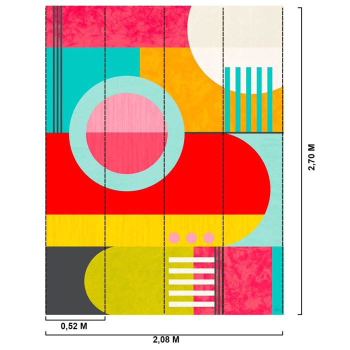 Papier peint formes géométriques rétro multicolore design abstrait Intissé