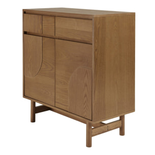 MARIO - Buffet couleur naturelle 2 tiroirs 2 portes décor motif arrondi
