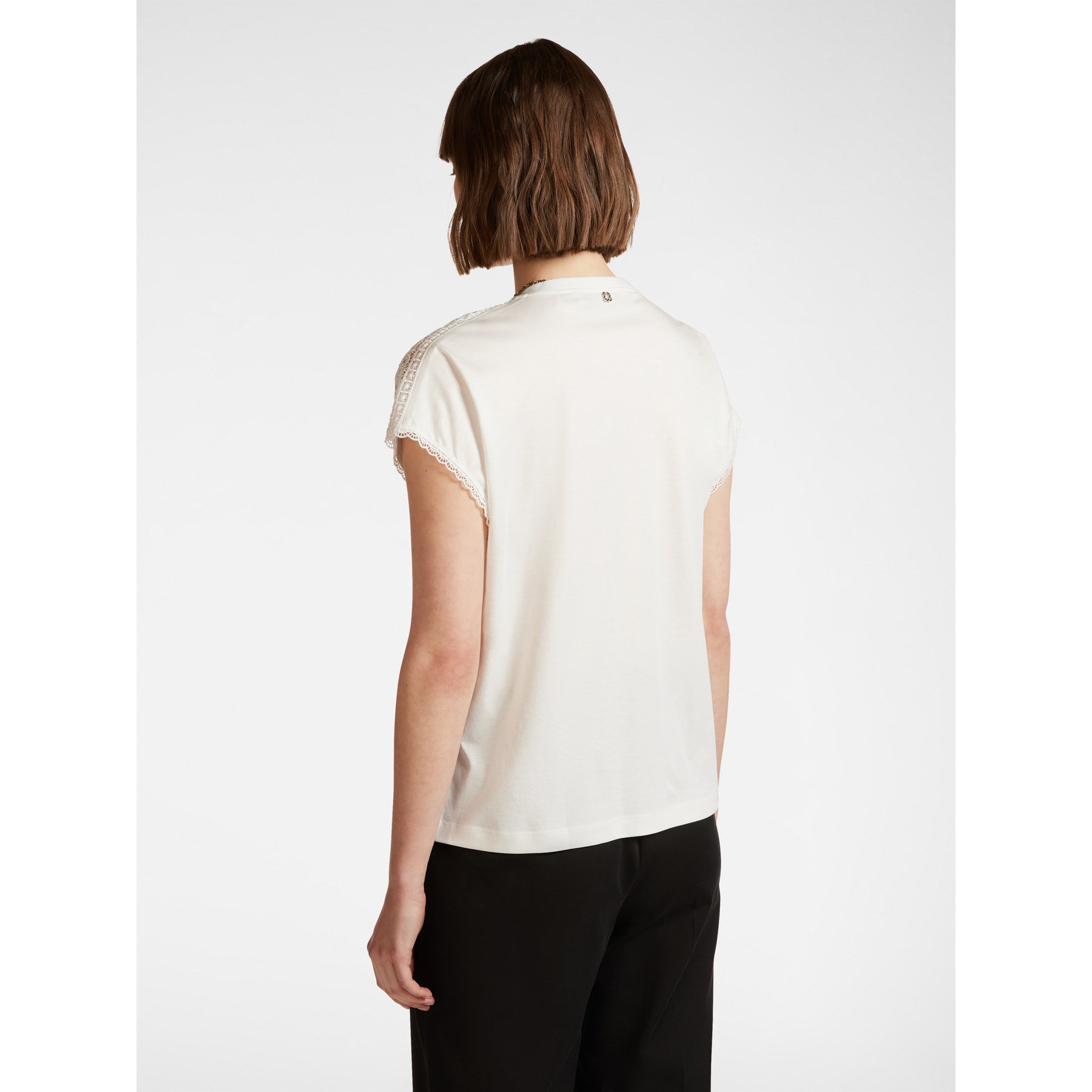 Elena Mirò - Camiseta con aplicación de encaje en los hombros. - Blanco