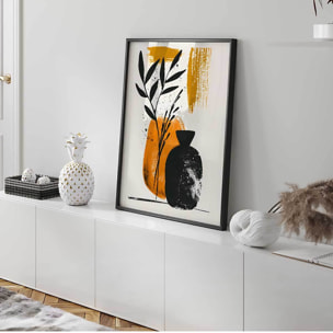 Affiche encadrée végétal abstrait ocre Affiche + cadre en métal - Noir