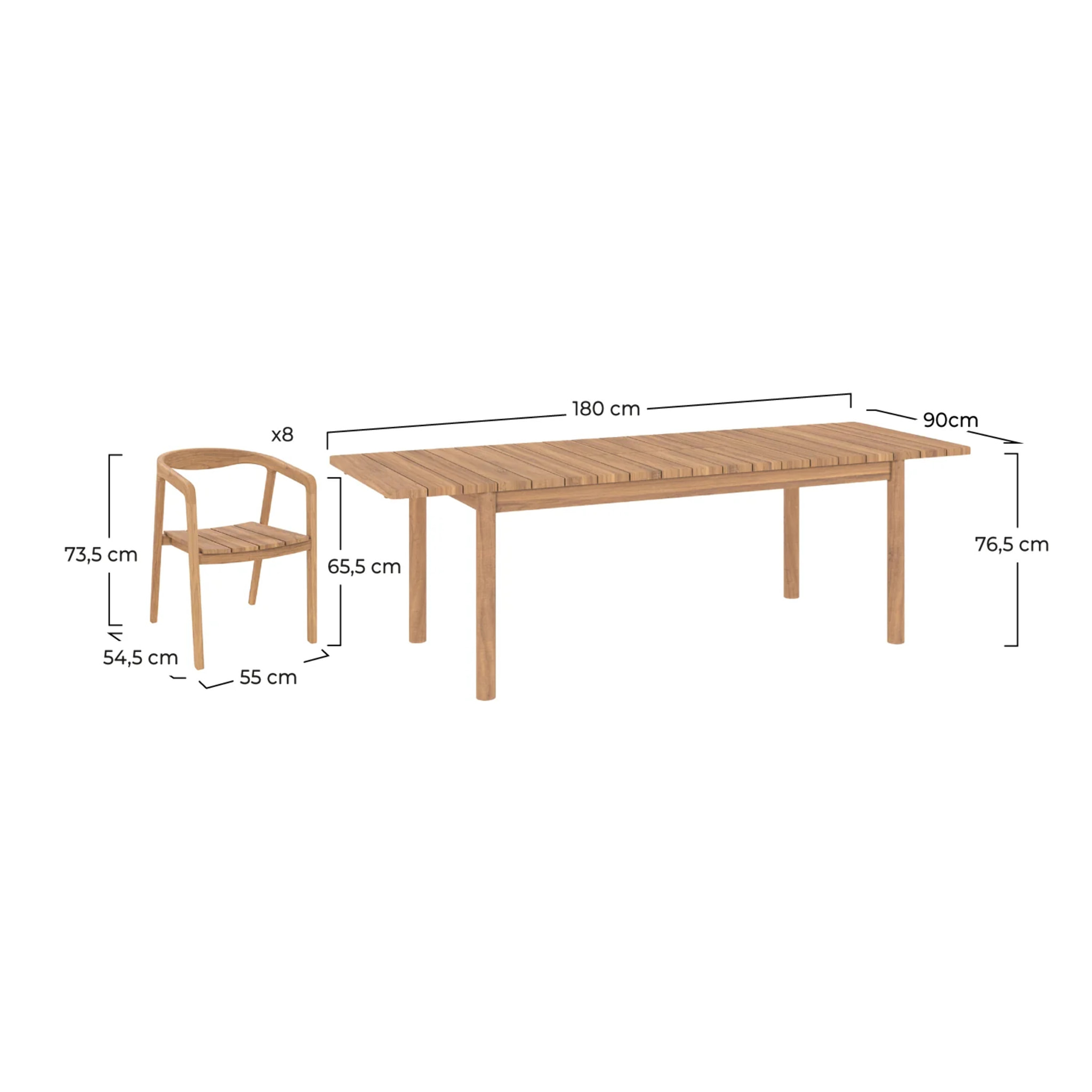 Table et chaises de jardin 8 personnes en teck massif - Kora