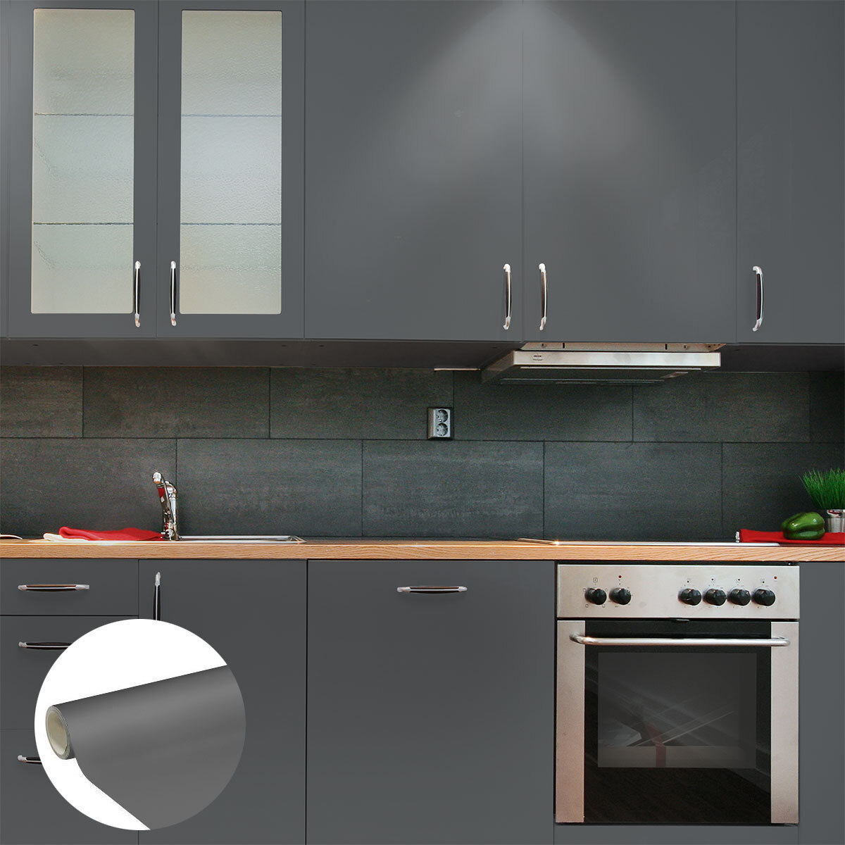 Rouleau adhésif décoratif Vinyle au Mètre - Gris fonce - Sticker Lavable Imperméable Mur Cuisine Meubles