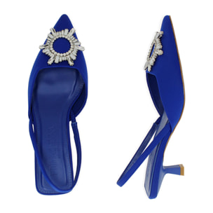 Slingback blu in lycra, tacco 4,5 cm