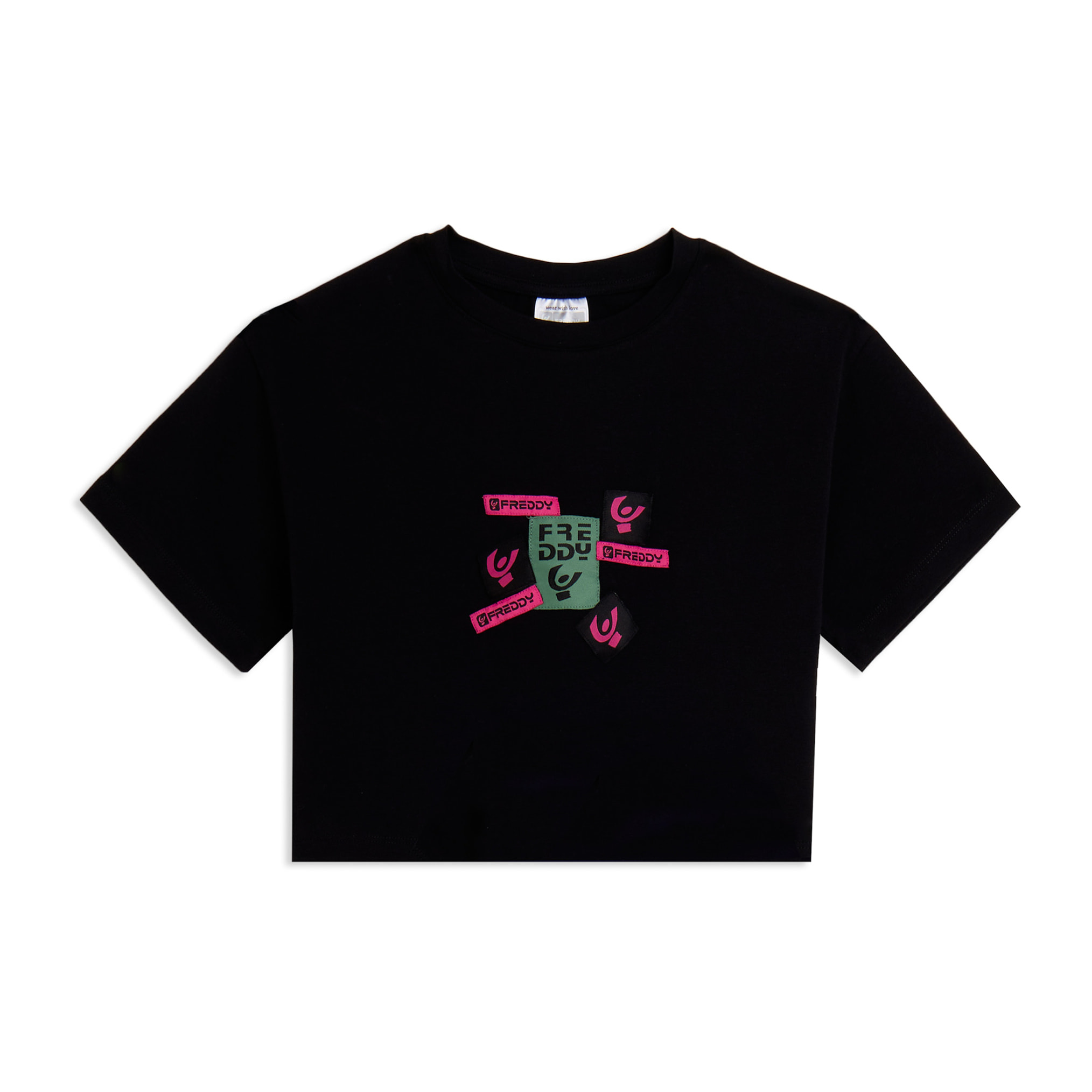T-shirt Junior cropped con stampa loghi multipli