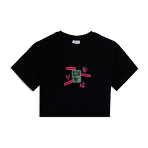 T-shirt Junior cropped con stampa loghi multipli