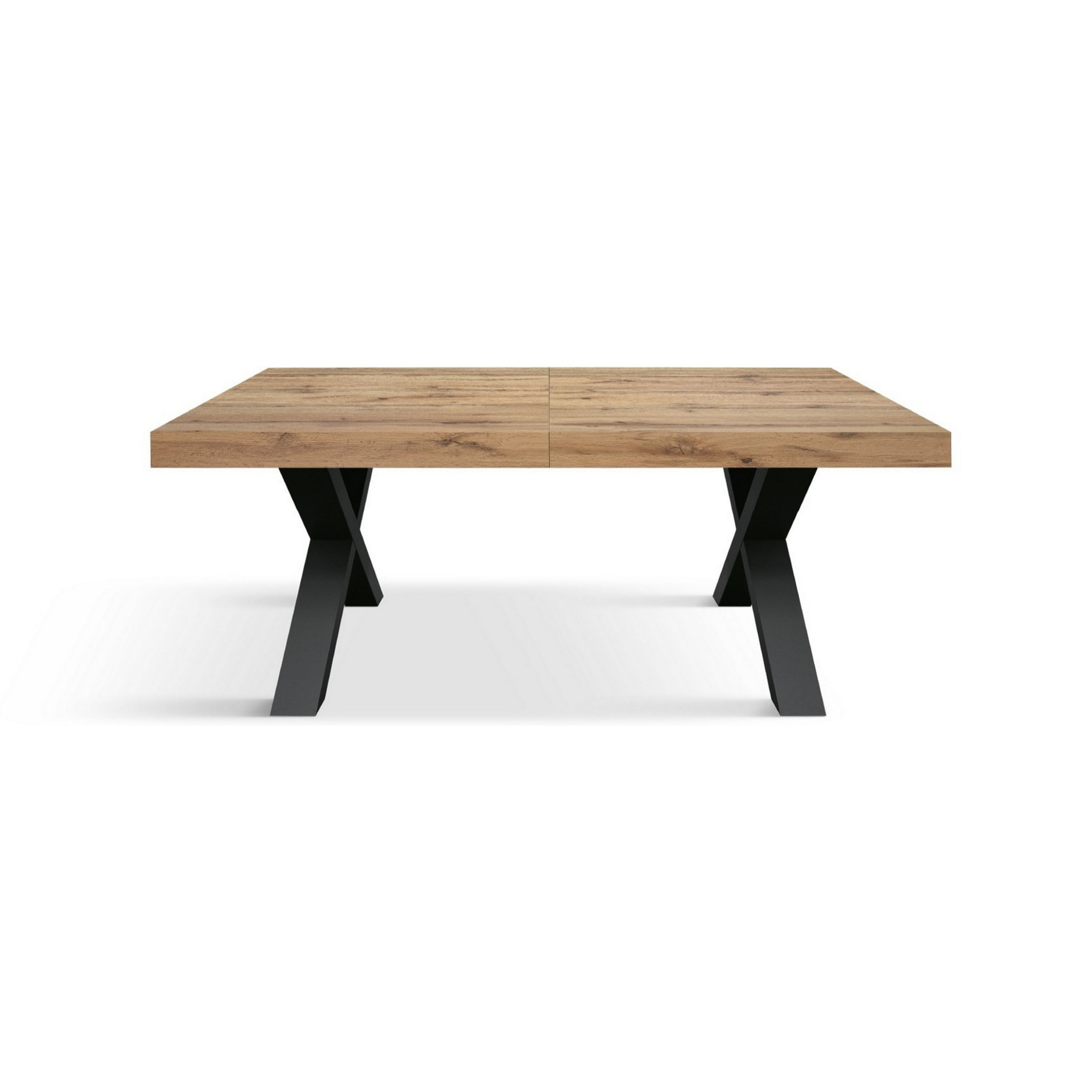 Tavolo allungabile AMALFI in legno effetto rovere rustico e gambe a X antracite, allungabile 160x90 cm - 240x90 cm