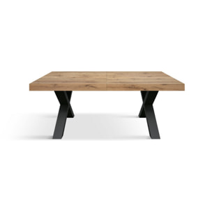 Tavolo allungabile AMALFI in legno effetto rovere rustico e gambe a X antracite, allungabile 160x90 cm - 240x90 cm