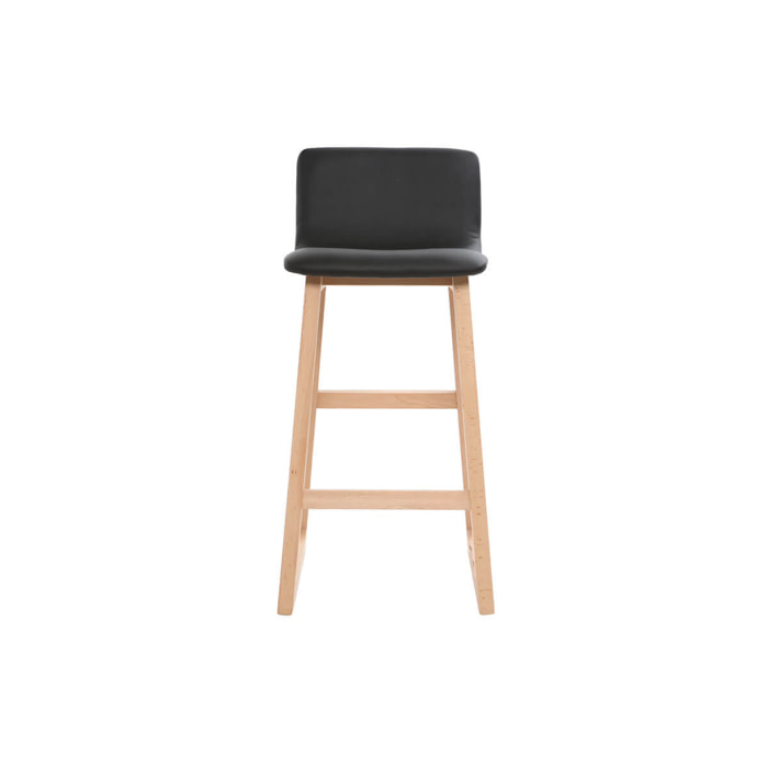 Tabouret de bar bois clair et PU noir 65cm lot de 2 OSAKA