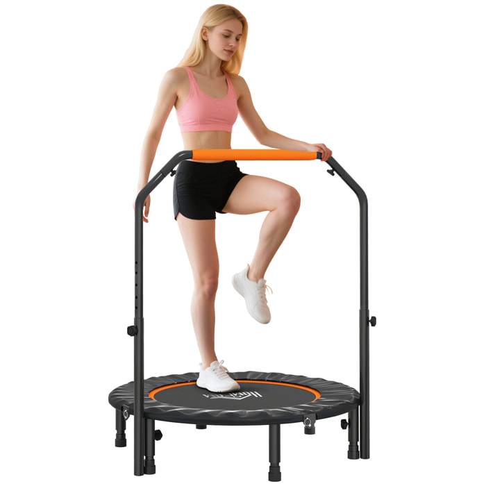 Trampolín de Fitness Adultos Ø102 cm, Cama Elástica Plegable con Mango Ajustable de 4 Niveles, Marco de Acero, para Entrenamiento Piernas, Cuerpo en Hogar, Oficina, Gimnasio, Negro y Naranja
