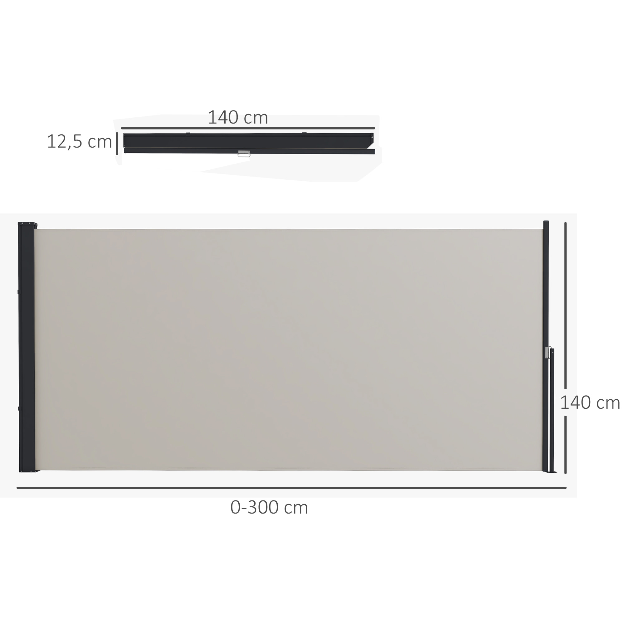 Store latéral brise-vue paravent rétractable dim. 3L x 1,40H m gris
