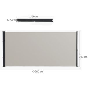 Store latéral brise-vue paravent rétractable dim. 3L x 1,40H m gris