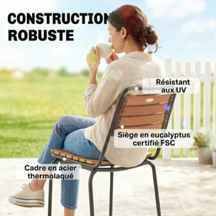 Lot de 2 chaises de jardin empilables acier noir bois eucalyptus pré-huilé