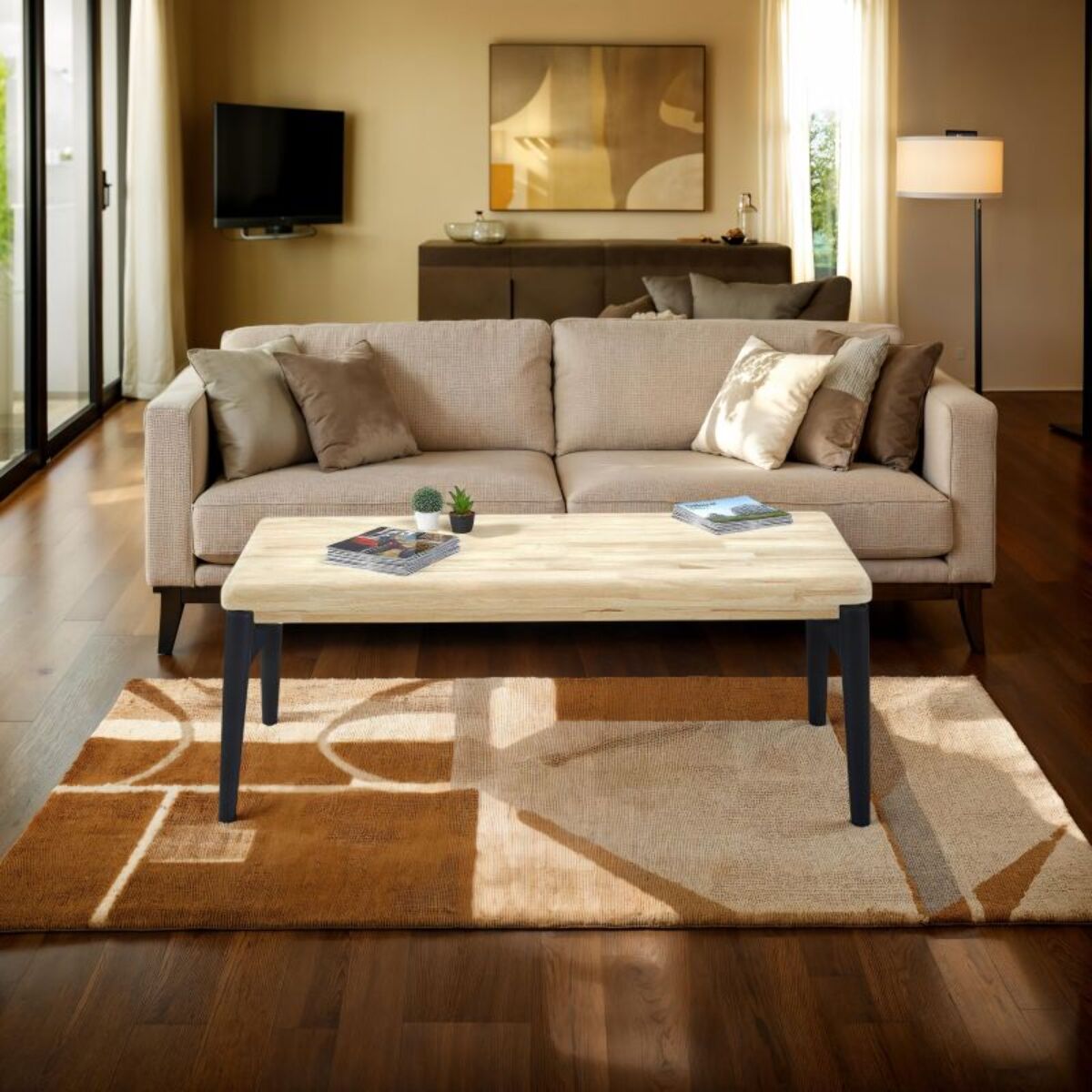 Mesa de centro elevable Padma Negro - Roble