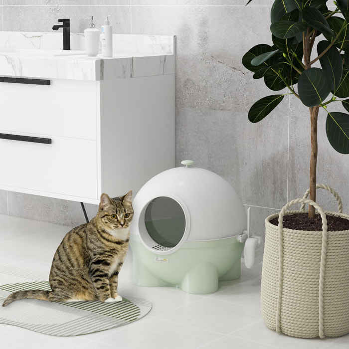 Maison de toilette pour chat design boule - porte battante, couvercle amovible, pelle - PP vert blanc