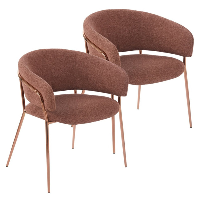 Set 2 poltrone in tessuto bouclé marrone con gambe metallo - Cloud