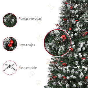 HOMCOM árbol de Navidad Artificial con Nieve 180 cm Ignífugo con 539 Ramas 51 Bayas Hojas de PVC Base Plegable y Soporte Metálico Decoración Navideña para Interiores Verde