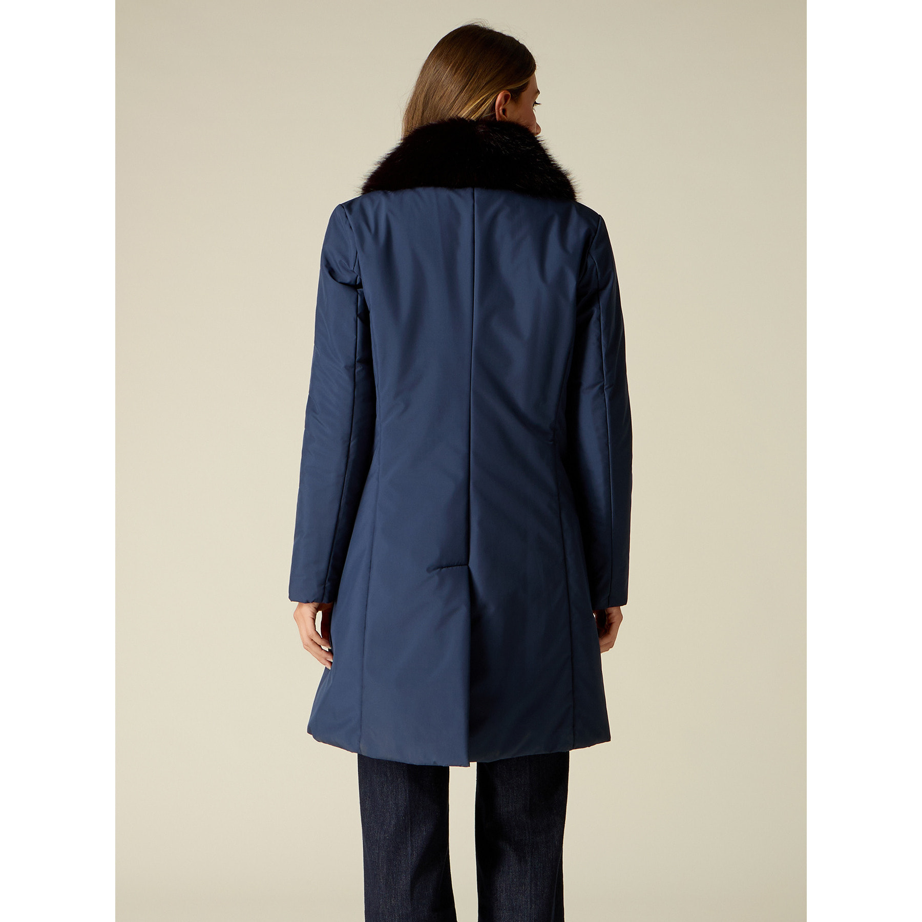 Oltre - Piumino dritto in nylon con collo bordato - Blu