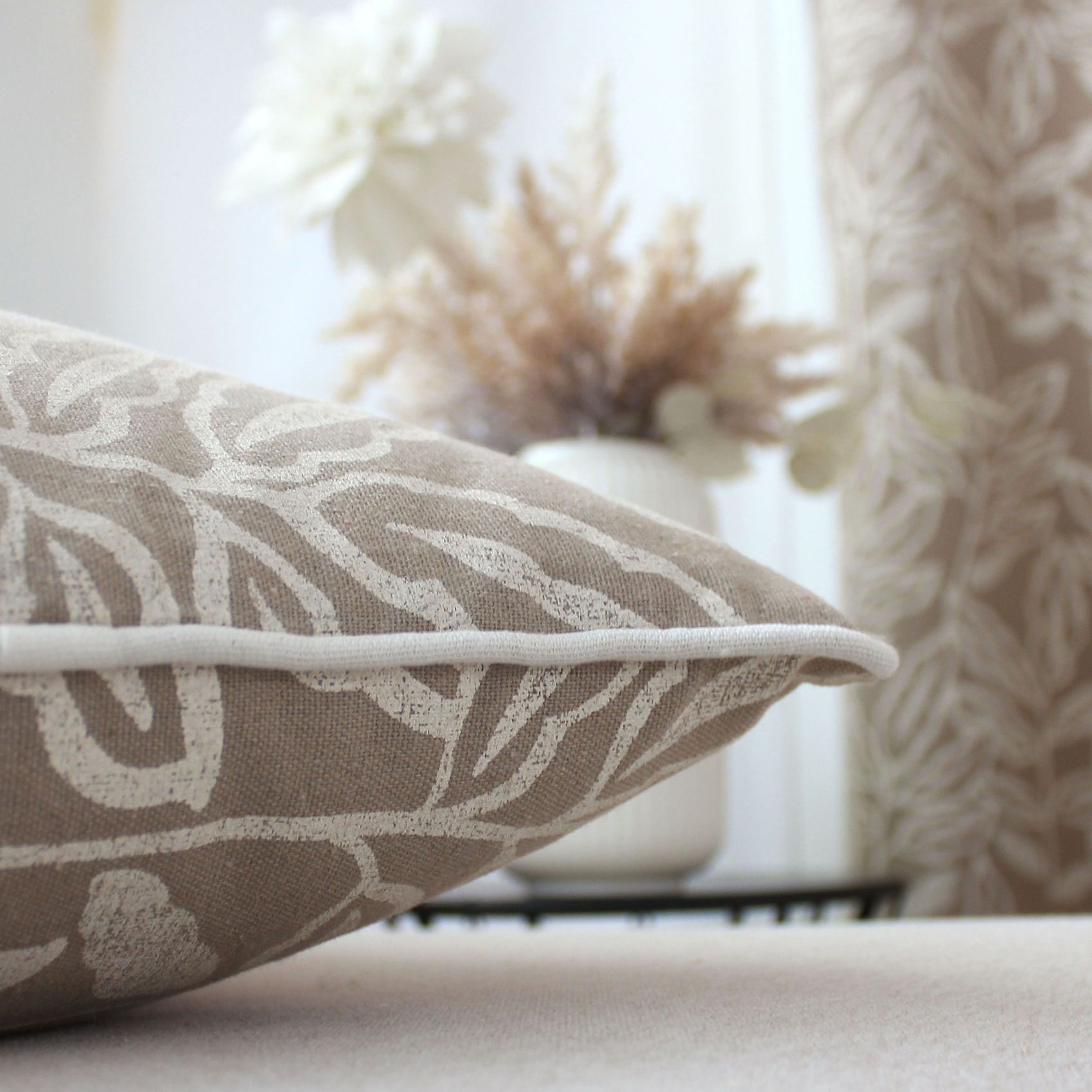 Coussin déhoussable en coton recyclé Chambray - Naturel