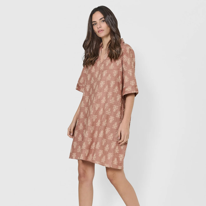 Vestido corto camisero hilo garden rosette