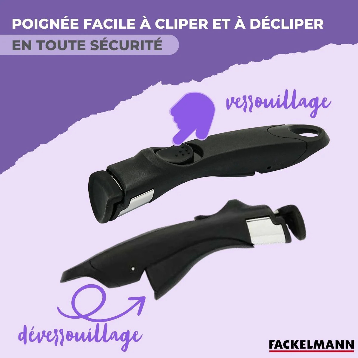 Set 1 poêle avec manche amovible Fackelmann InoGrip