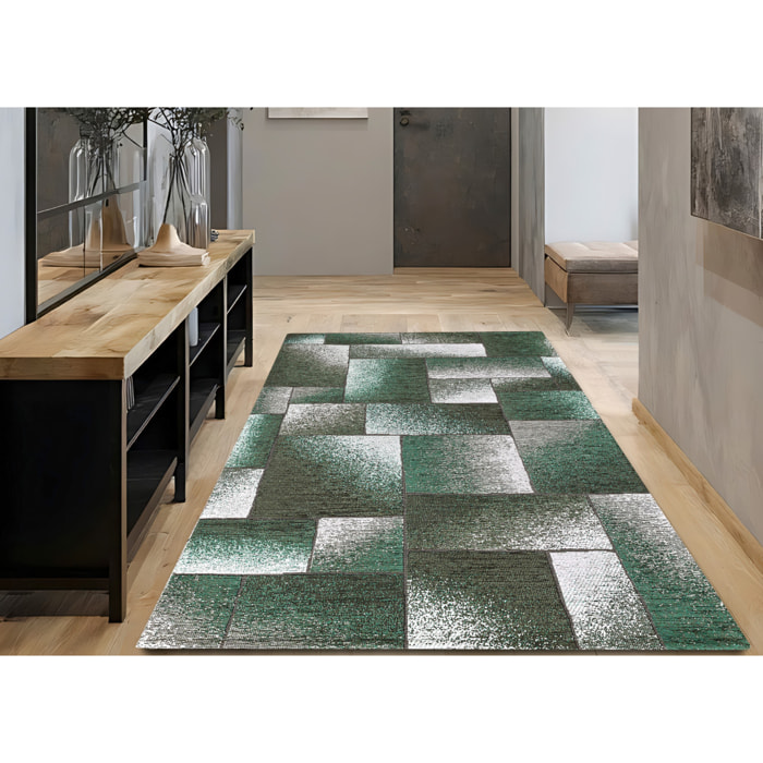 Tappeto Jacquard Ideale Salotto Camera Ingresso Made In Italy Antiscivolo, Lavabile, Morbido Disegno Tetrix Verde By Suardi