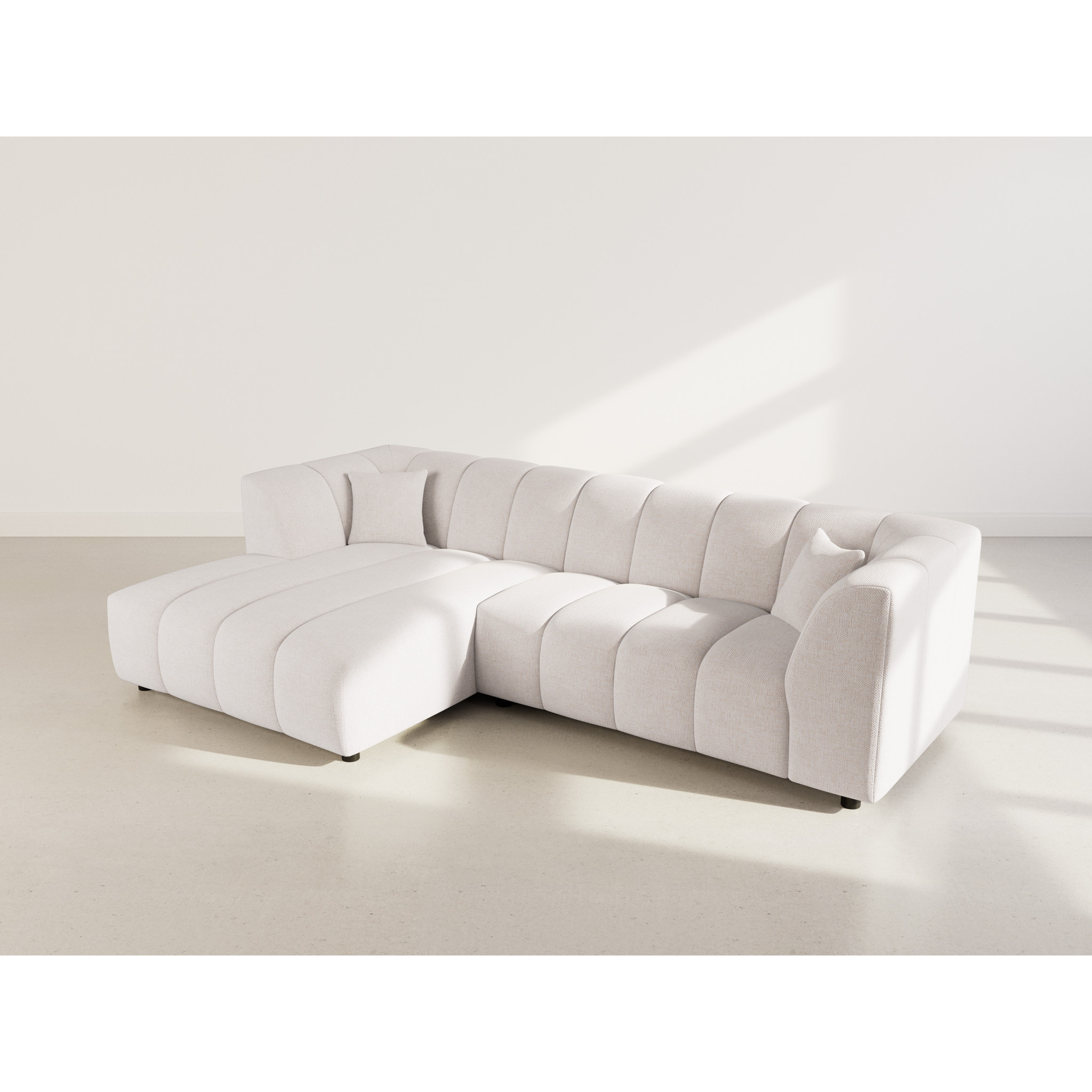 Curtis - canapé d'angle gauche 4 places avec accoudoir en tissu texturé - Beige