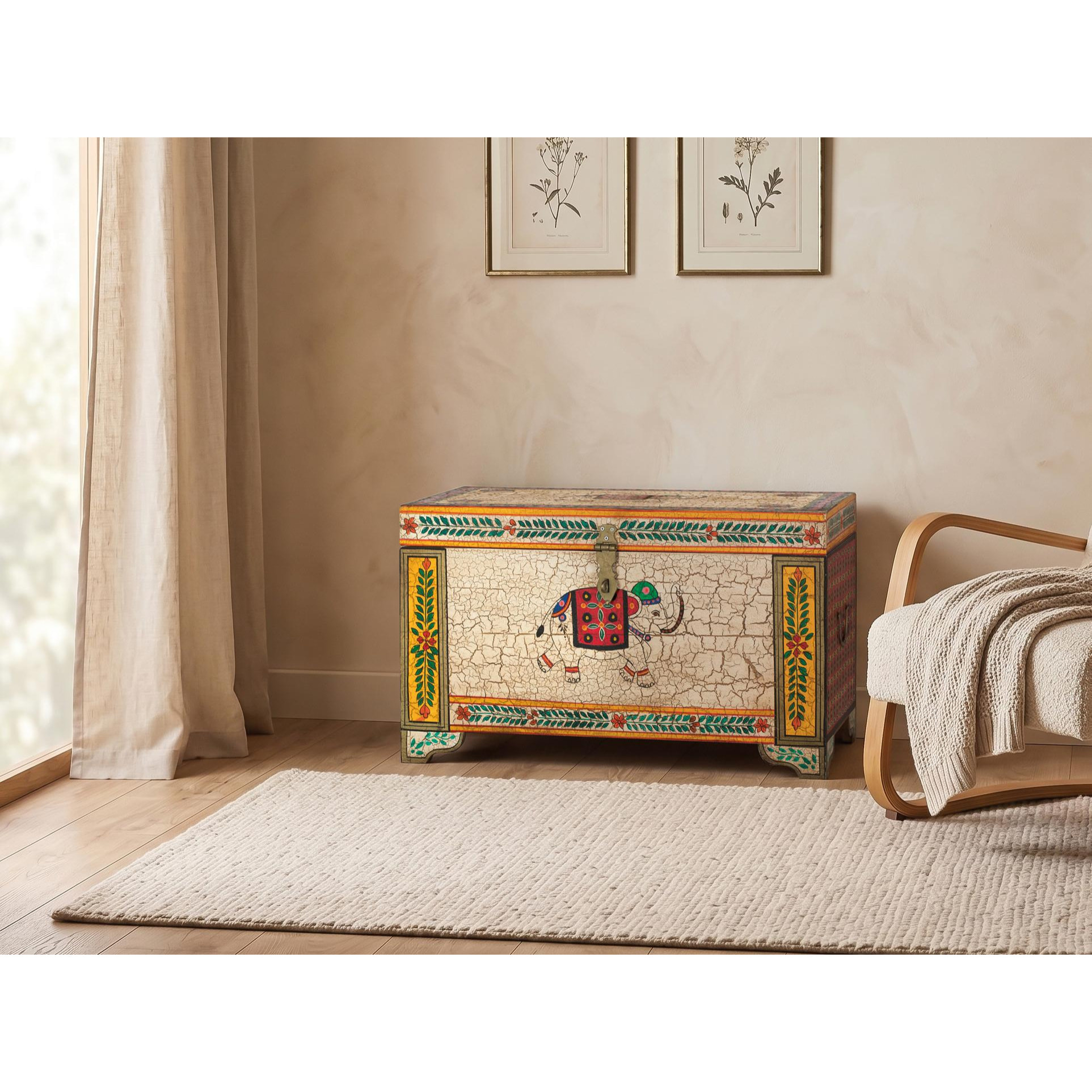 Baúle de Madera de Mango 80 Cm Estilo Artesanal Étnico