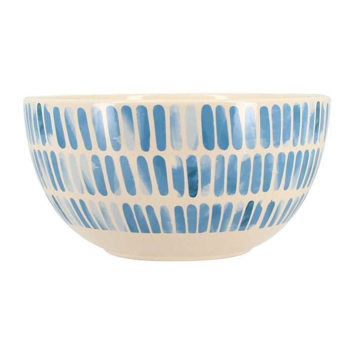 Lot de 6 bols 58cl en grès blanc et rayures bleues CORFU
