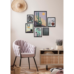 Set 6 cuadros México poliéster verde-lila-negro 50x40x4 cm