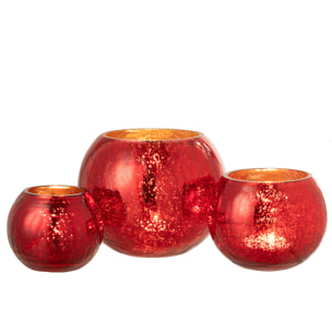 J-Line photophore Boule Craquele - verre - effet nacre - rouge - large