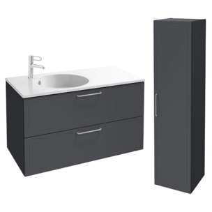 Pack meuble simple vasque 80 cm Odéon Rive Gauche 2 tiroirs gris anthracite + colonne droite