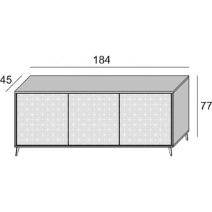 Credenza Fresia, Mobile buffet a 3 ante e 1 ripiano regolabile, Madia elegante da soggiorno, Mobile porta TV, 100% Made in Italy, Cm 184x45h77, Bianco e Cemento