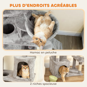Arbre à chat design gris clair multi-activités - zones de repos, griffoirs - H.170 cm