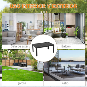 Mesa de Centro de Jardín Rectangular, Mesa Auxiliar con Estructura de Acero Galvanizado y Superficie de Tablillas, Mesita de Café para Patio, Balcón, Terraza o Porche, Negro