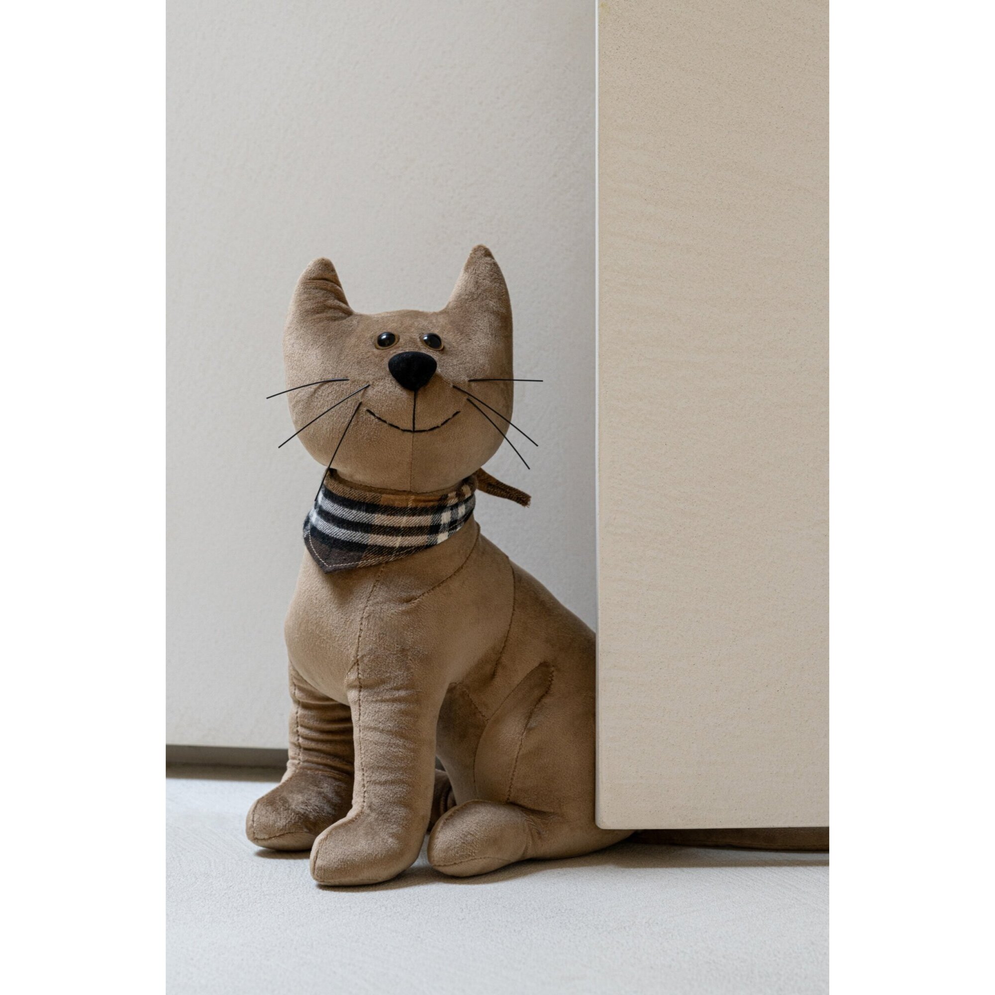 J-Line cale-portes chat - polyester - beige/camel - assortiment de 2