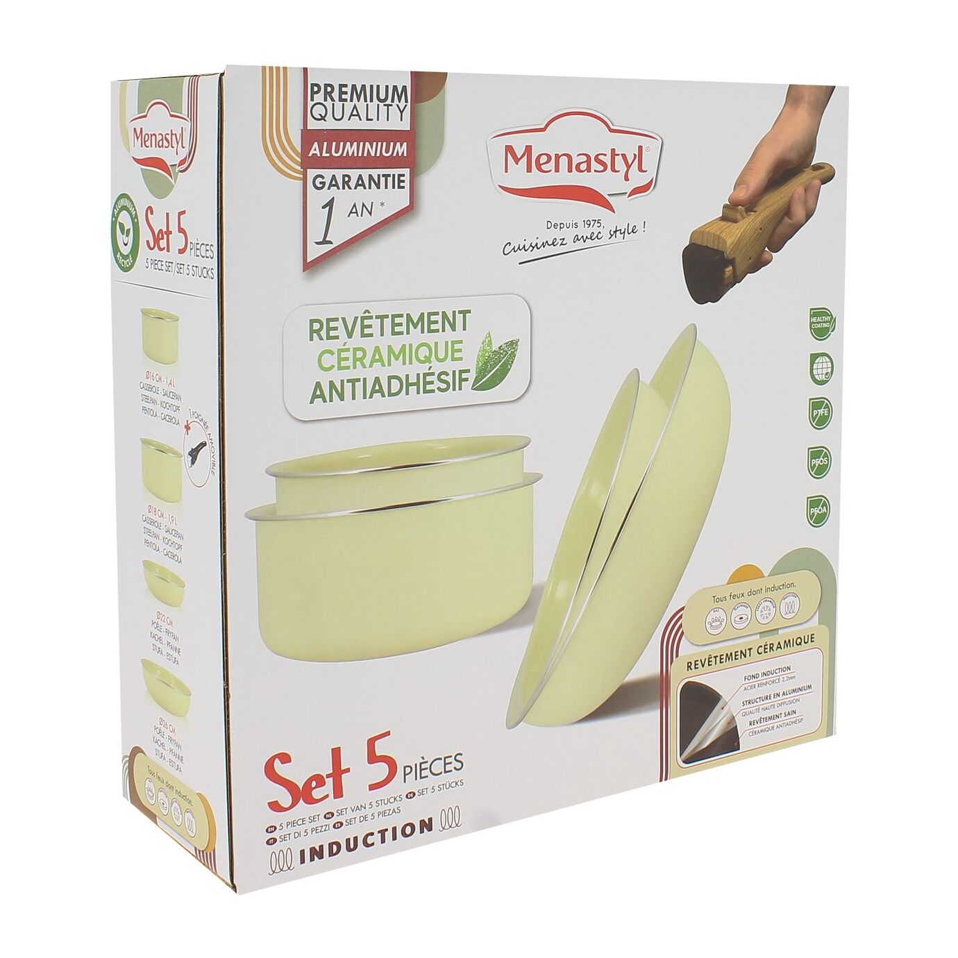 Batterie de cuisine 5 pièces en aluminium recyclé crème