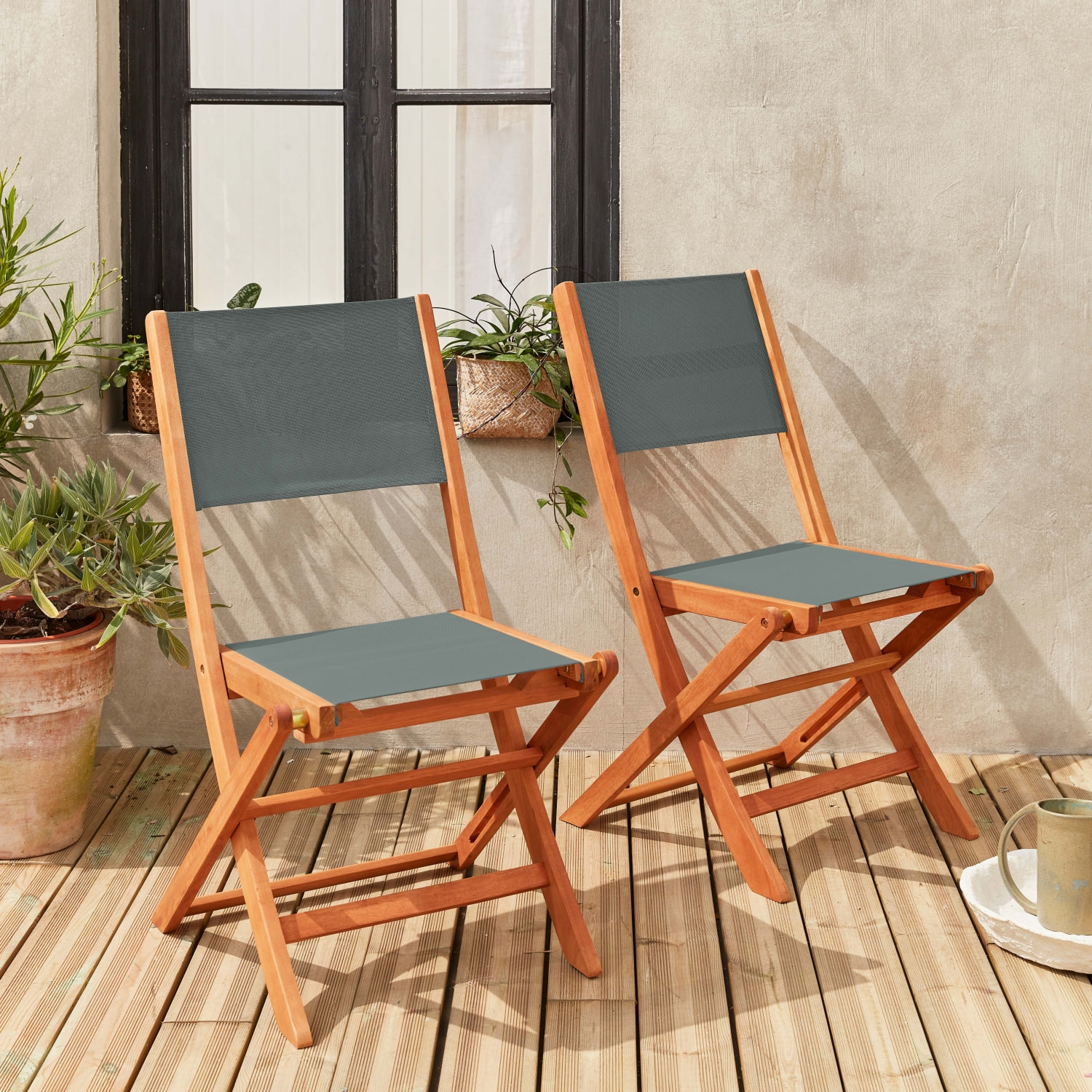 Chaise de jardin pliante bois d'eucalyptus (lot de 2) ALMERIA