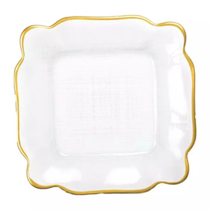 Lot de 6 Assiette carrée en verre bords dorés 25x25x2cm