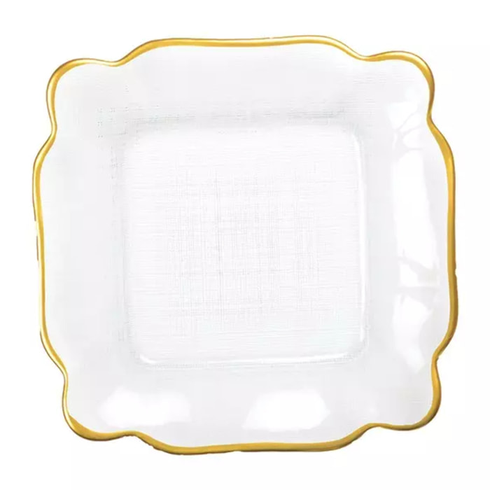 Lot de 6 Assiette carrée en verre bords dorés 25x25x2cm
