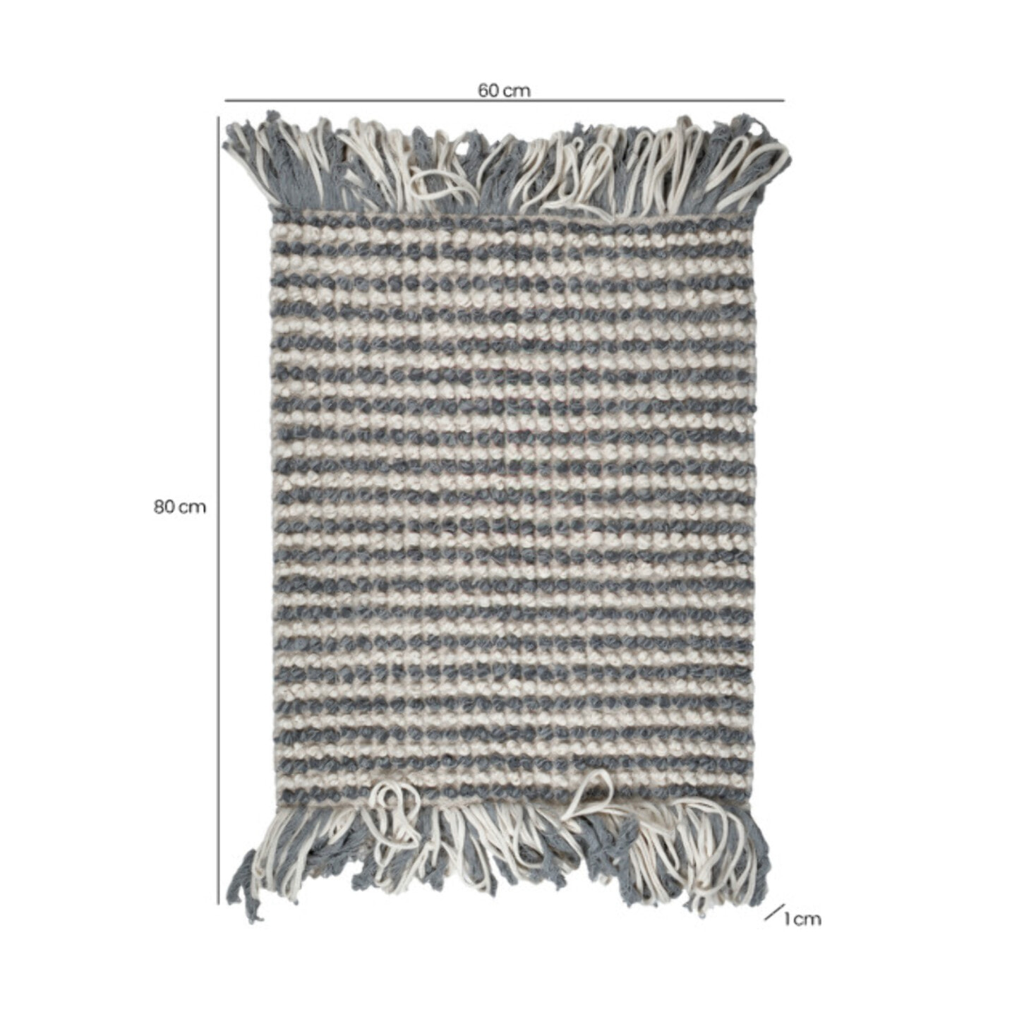 Tapis 60 x 80 cm tissu texturé petits pompons avec franges bicolores - MARINE