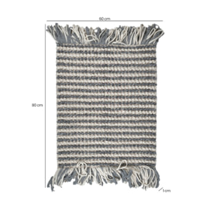 Tapis 60 x 80 cm tissu texturé petits pompons avec franges bicolores - MARINE
