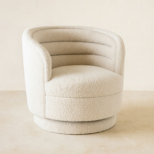 Fauteuil pivotant tissu en bouclette beige LINUS