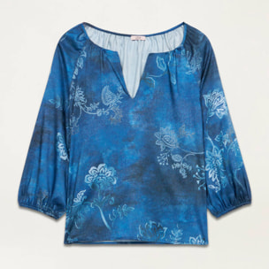 Oltre - Blusa de raso estampado ecológico - Azul