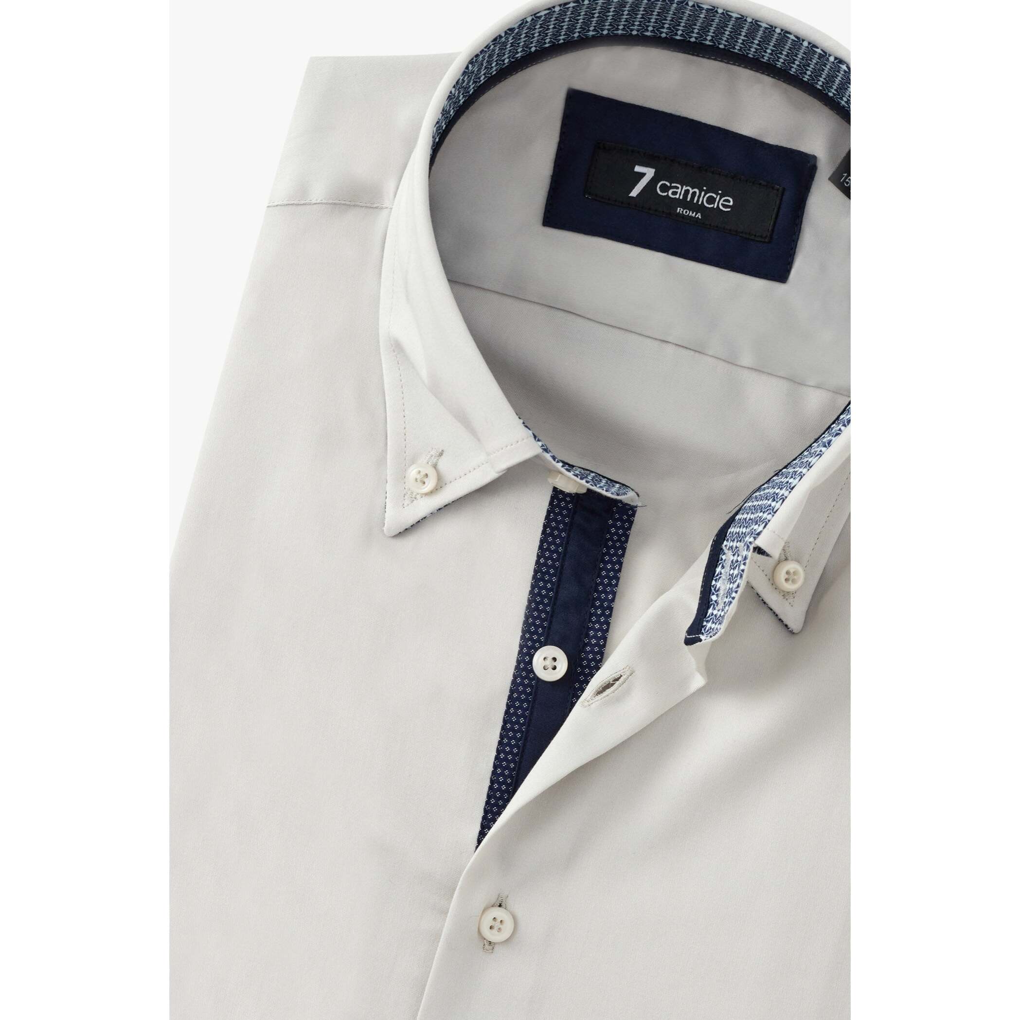 Camicia Uomo 2 Bottoni Button Down Slim Satin Unito Grigio